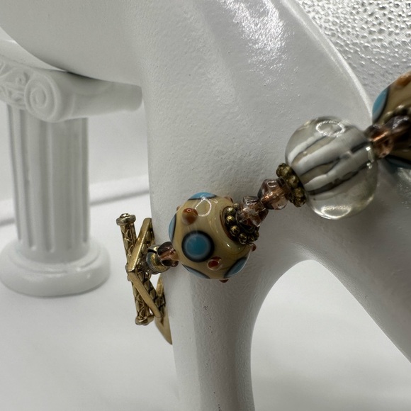 BRACELET Lampwork GLASS, SWAROVSKI - crystal beaded with a toggle clasp LOVELY! - Picture 7 of 12